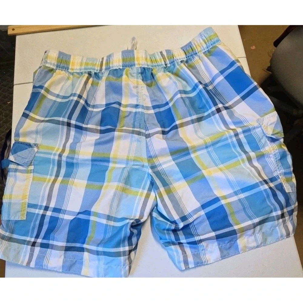 Old Navy Mens XL Blue Check Lined Swim Trunks Board Shorts Beach 9 Inch Inseam